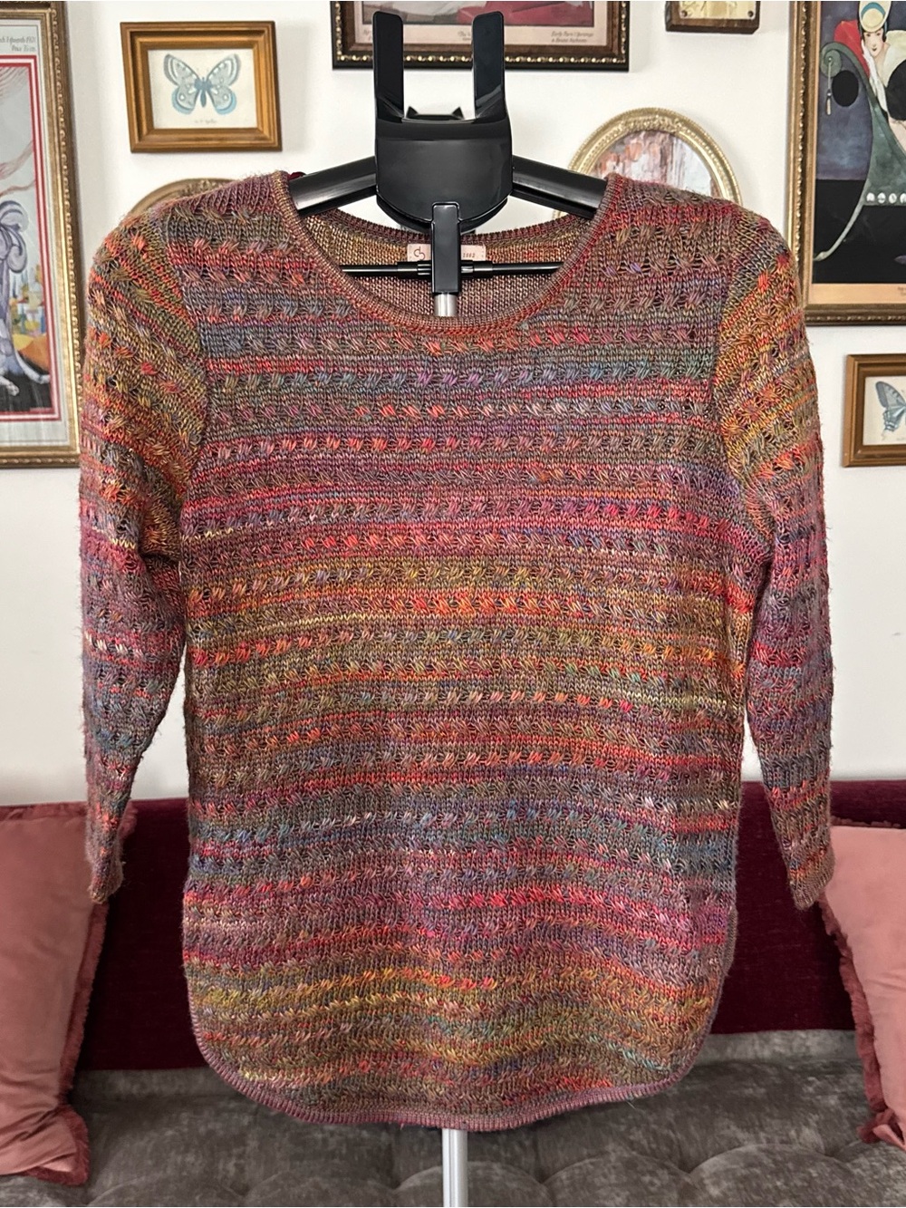 Dress Barn Multicolor Scoop Neck Lightweight Knit Sweater